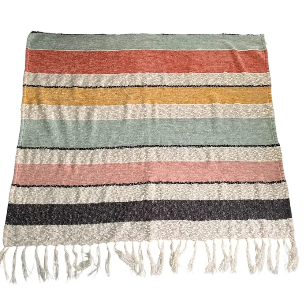 Lot of 2 Shabby Chic Runner and Blanket Pink Black Stripes Boho Farmhouse